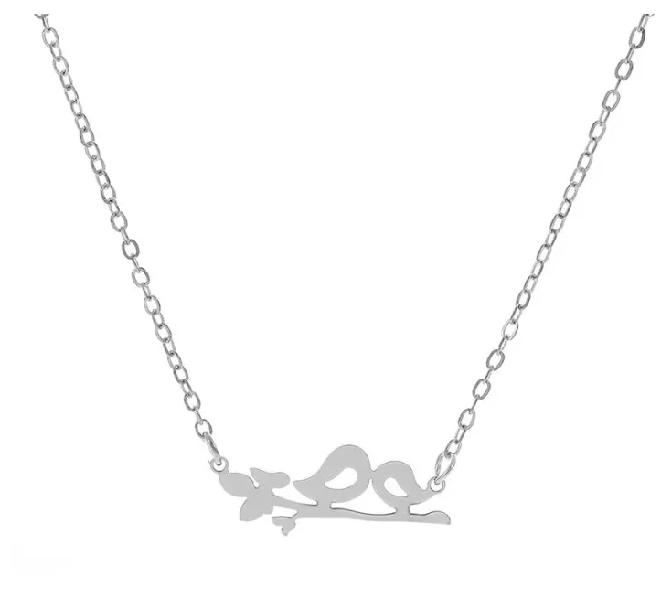 Collier et pendentif femme acier inoxydable doré ou agenté Oiseaux sur branche - Photo 3