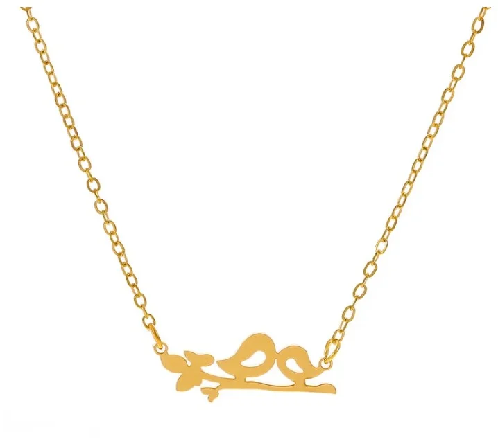 Collier et pendentif femme acier inoxydable doré ou agenté Oiseaux sur branche - Photo 2