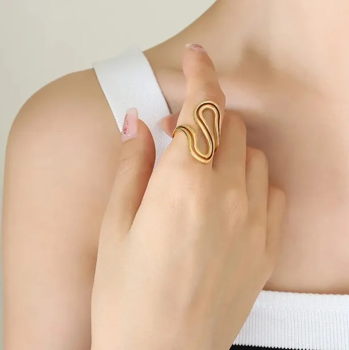 Bague ajustable femme acier inoxydable doré ART DECO BA 341 - Photo 3