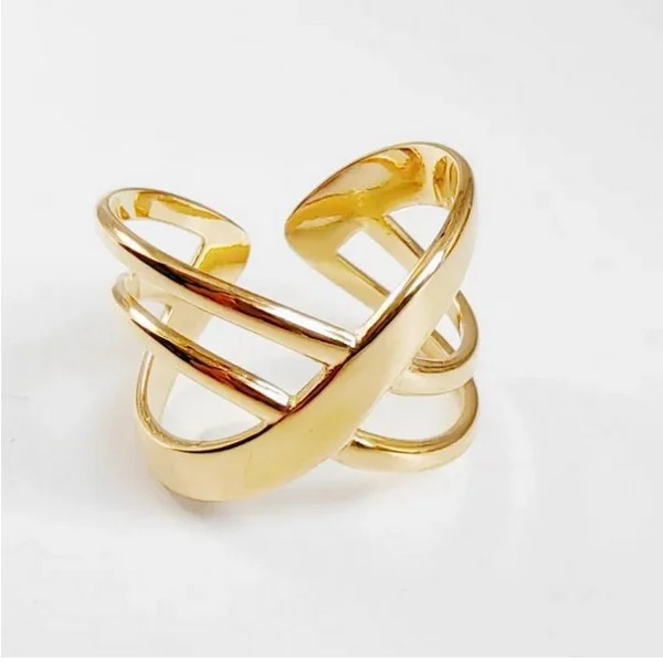 Bague ajustable femme acier inoxydable doré ART DECO BA 701 - Mapierrine
