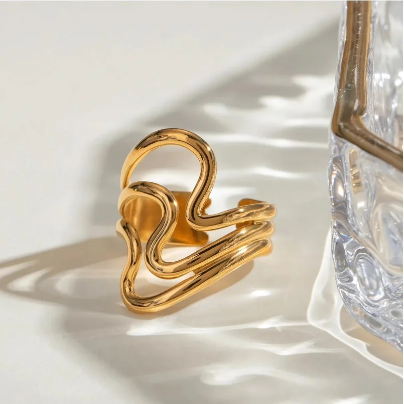 Bague ajustable femme acier inoxydable doré ART DECO BA 987 - Mapierrine