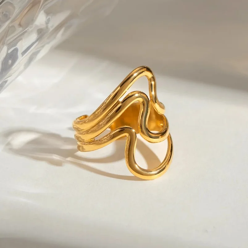 Bague ajustable femme acier inoxydable doré ART DECO BA 987 - Photo 3