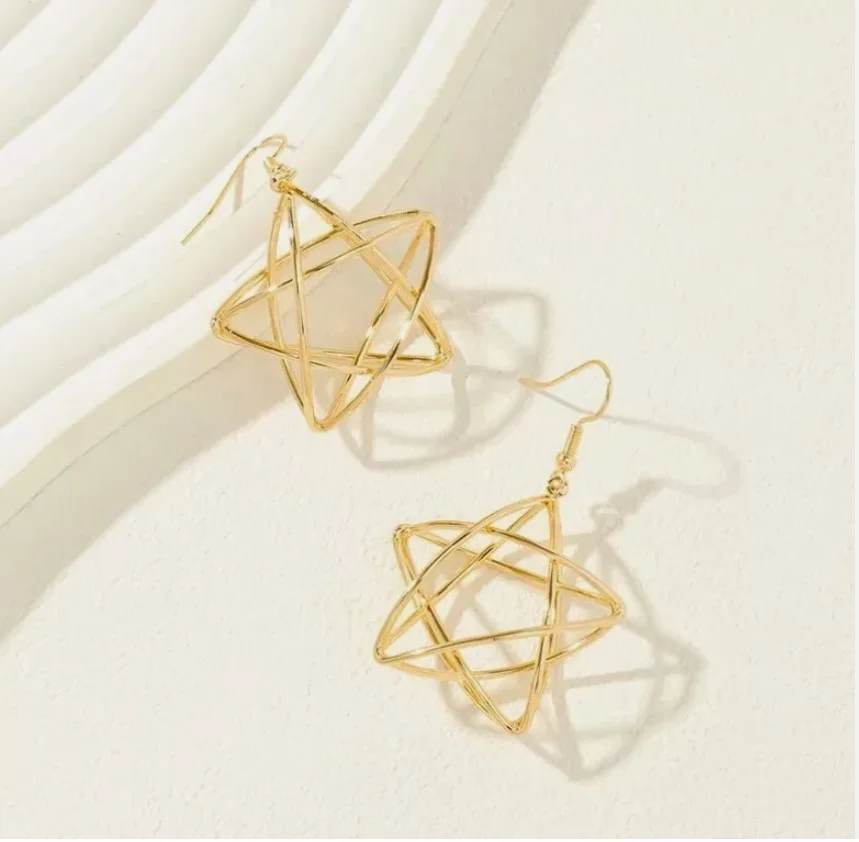 Boucles d'oreille pendante femme doré Etoile 3D 55684 - Photo 2