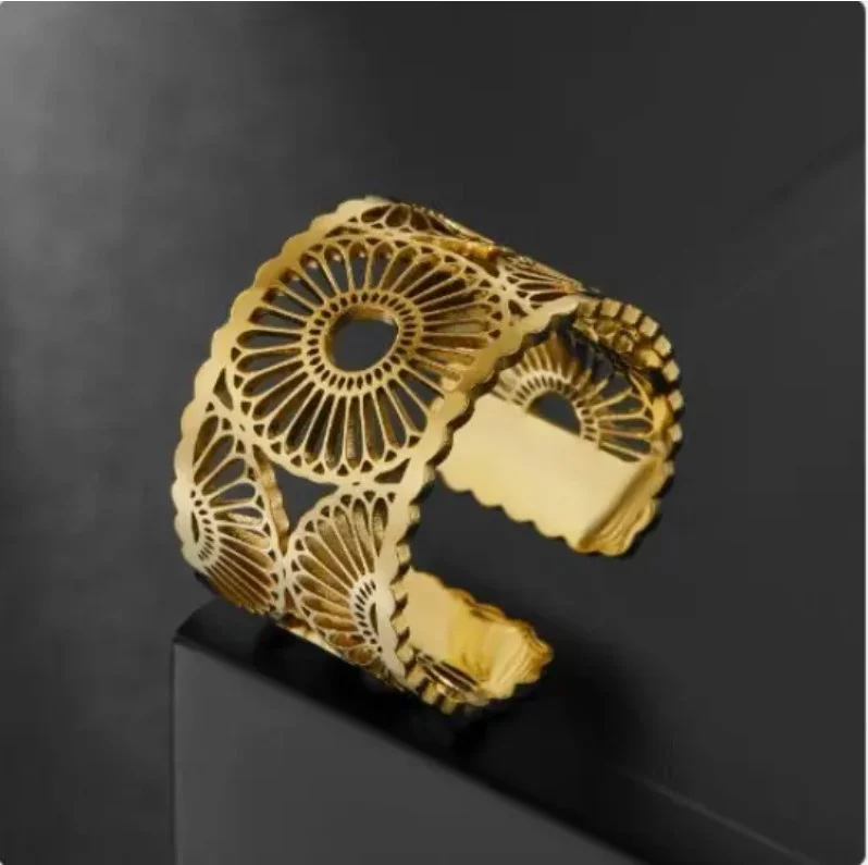 Bague ajustable femme acier inoxydable doré ART DECO BA 100 - Mapierrine