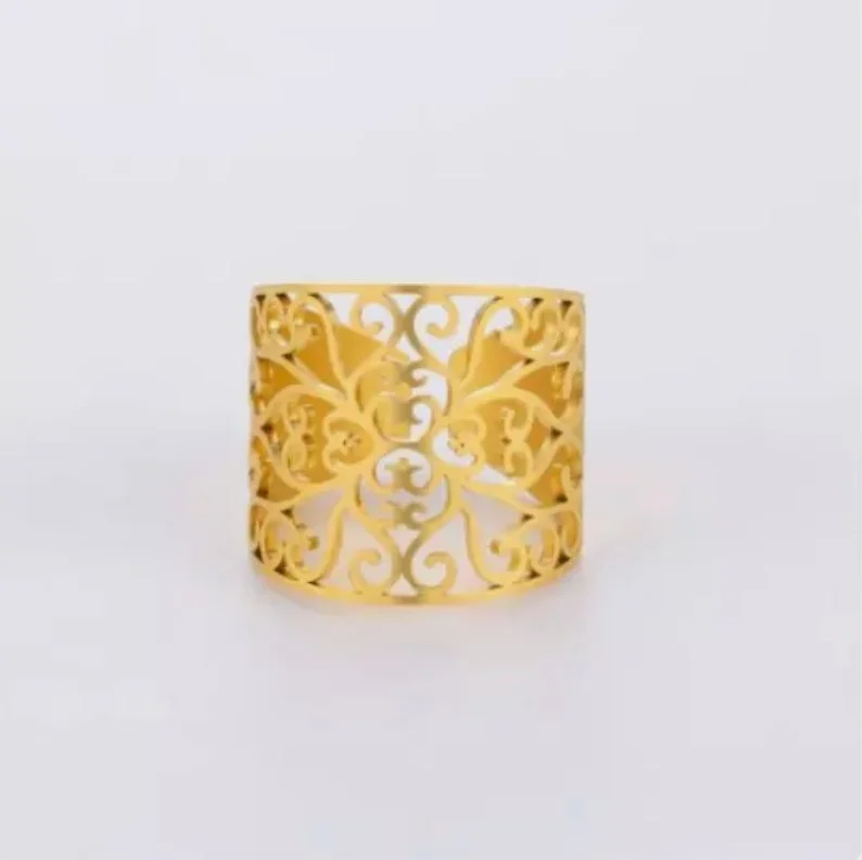Bague ajustable femme acier inoxydable doré ART DECO BA 200 - Mapierrine