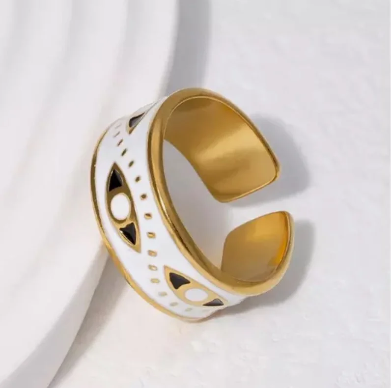 Bague ajustable femme acier inoxydable doré Mauvais œil BA 100 P - Mapierrine