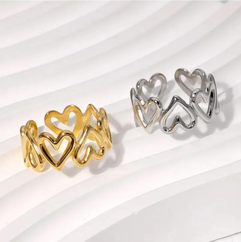 Bague ajustable femme acier inoxydable doré ou argenté COEUR - Photo 1
