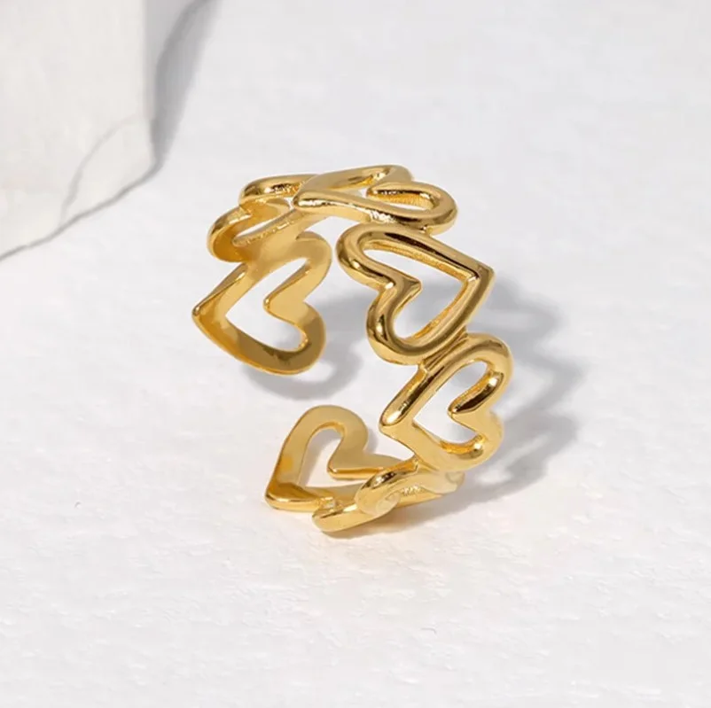 Bague ajustable femme acier inoxydable doré ou argenté COEUR - Photo 2