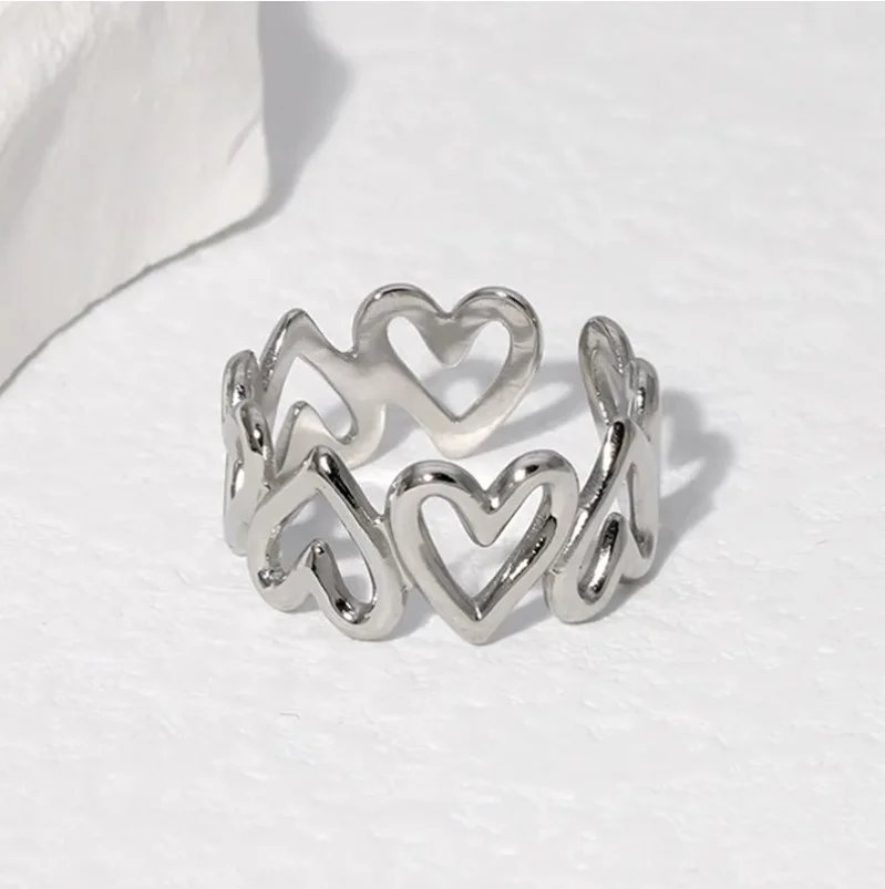 Bague ajustable femme acier inoxydable doré ou argenté COEUR - Photo 3