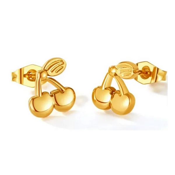 Boucles d'oreilles enfant femme puce acier inoxydable doré Cerises - Photo 1