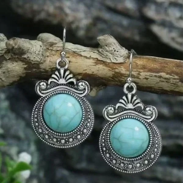 Boucles d'oreille pendante femme alliage argent vieilli perles bleu BOHO VINTAGE