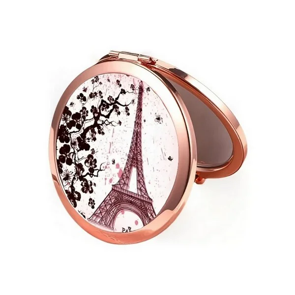 Miroir pliant compact de sac rond doré rosé double face Paris Tour Eiffel 346019 - Photo 3