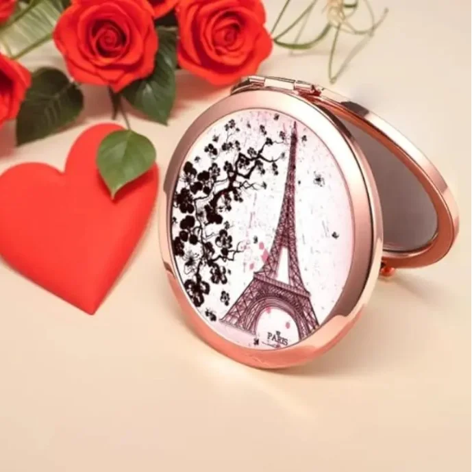 Miroir pliant compact de sac rond doré rosé double face Paris Tour Eiffel 346019 - Photo 4