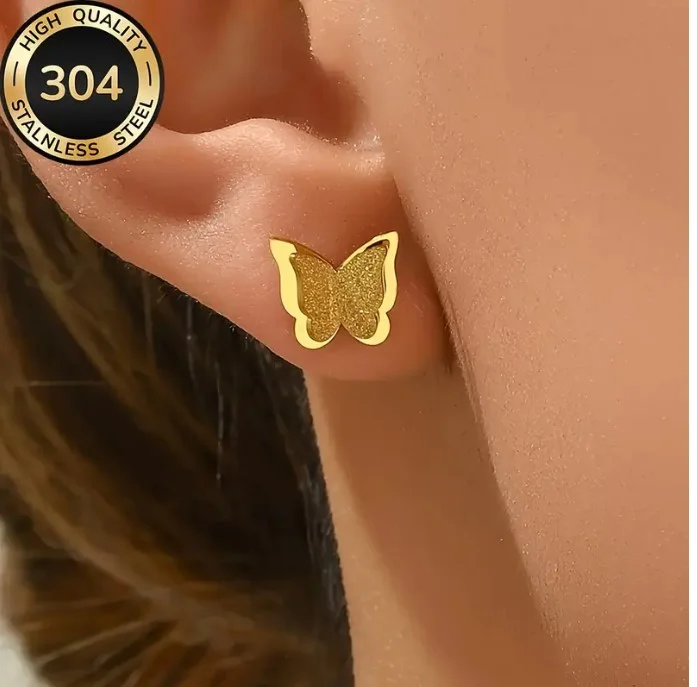 Boucles d'oreille clou femme enfant acier inoxydable doré papillon 635 F - Photo 3