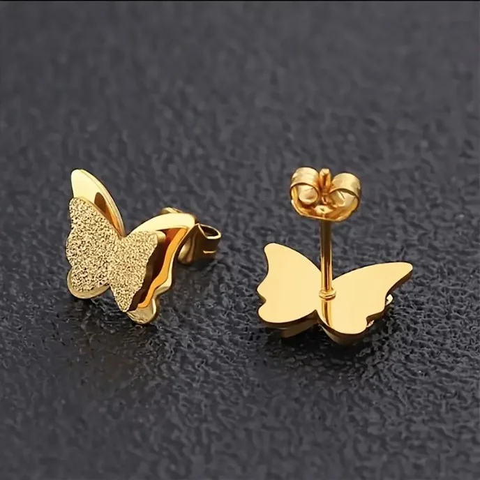 Boucles d'oreille clou femme enfant acier inoxydable doré papillon 635 F - Mapierrine