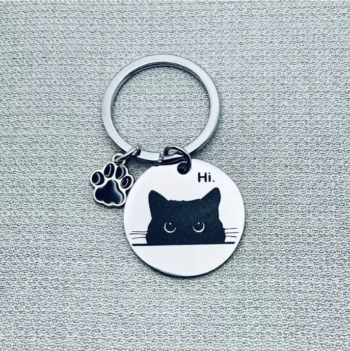 Porte clefs en acier inoxydable argenté Chat patte de chat - Photo 2