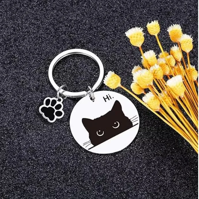Porte clefs en acier inoxydable argenté Chat patte de chat - Photo 3