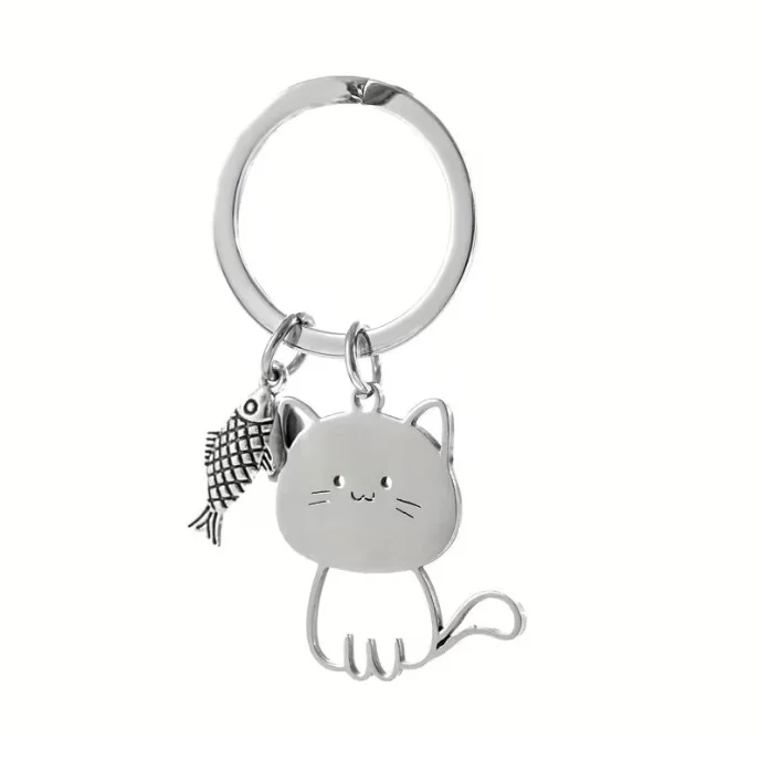 Porte clefs en acier inoxydable argenté chat poisson 88078 - Mapierrine