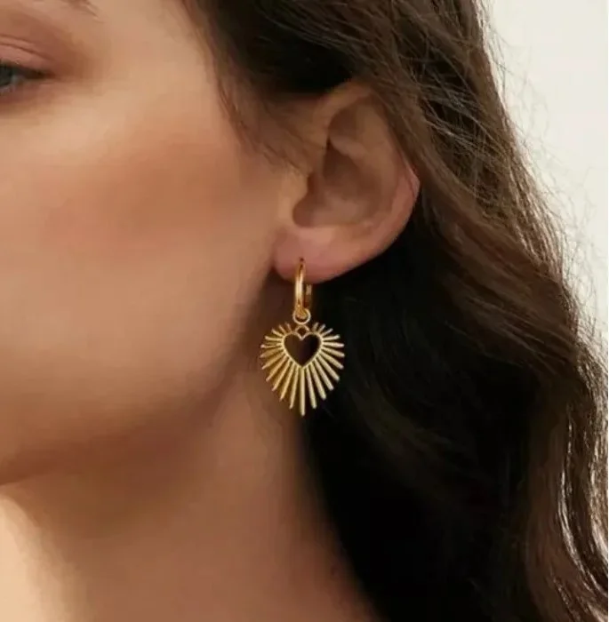 Boucles d'oreille femme acier inoxydable doré COEUR - Photo 2