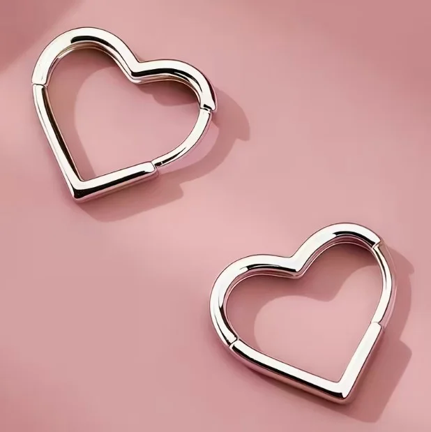 Boucles d'oreille créoles femme acier inoxydable doré argenté COEUR 96637 - Photo 4