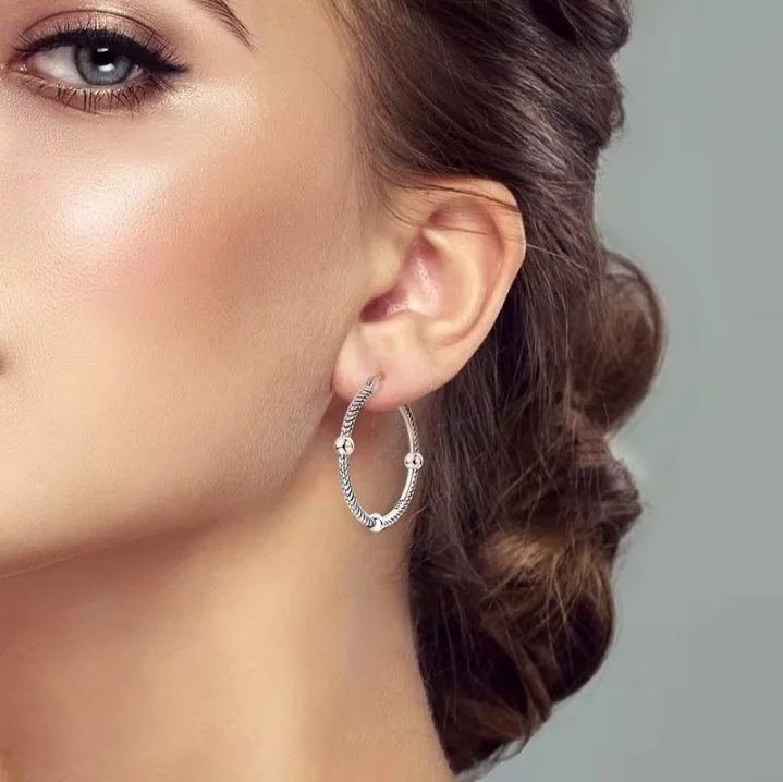 Boucles d’oreille créoles ronde femme argent 925 30 mm KTE 350 - Photo 2