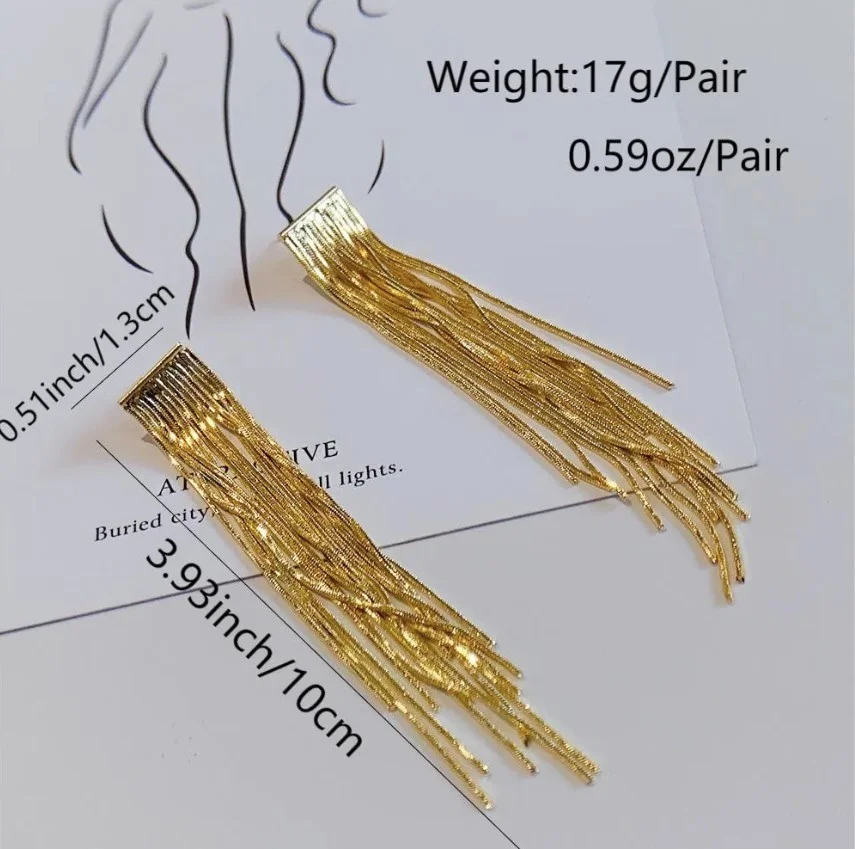 Boucles d'oreille longue femme à pampille acier inoxydable plaqué or 45435 - Photo 2