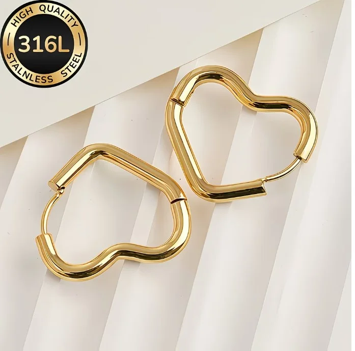 Boucles d'oreille créoles femme acier inoxydable doré argenté COEUR 96637 - Photo 1