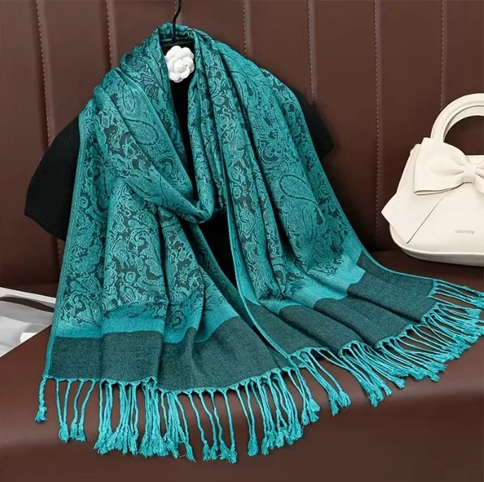Châle écharpe longue pour femme polyester 70 x 180 cm PAISLEY TURQUOISE 516715 - Photo 2