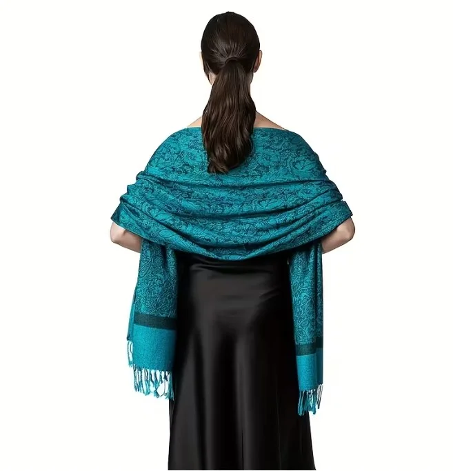 Châle écharpe longue pour femme polyester 70 x 180 cm PAISLEY TURQUOISE 516715 - Photo 4