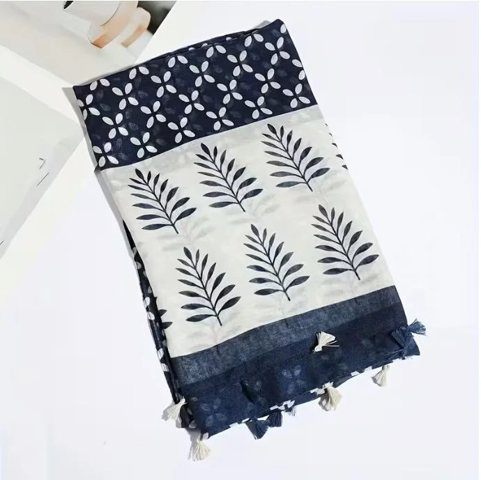 Châle écharpe femme à pompons polyester 85 x 190 cm FEUILLAGE 67831 - Photo 2