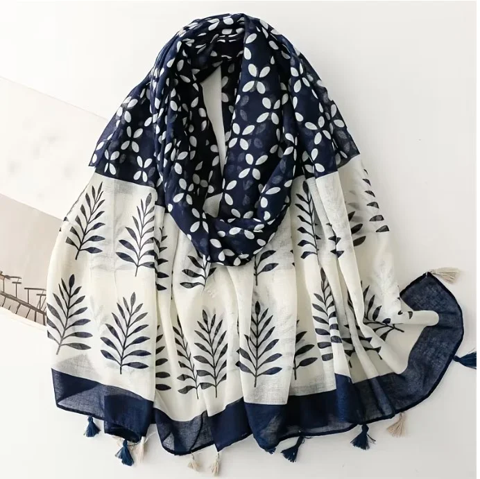 Châle écharpe femme à pompons polyester 85 x 190 cm FEUILLAGE 67831 - Photo 3