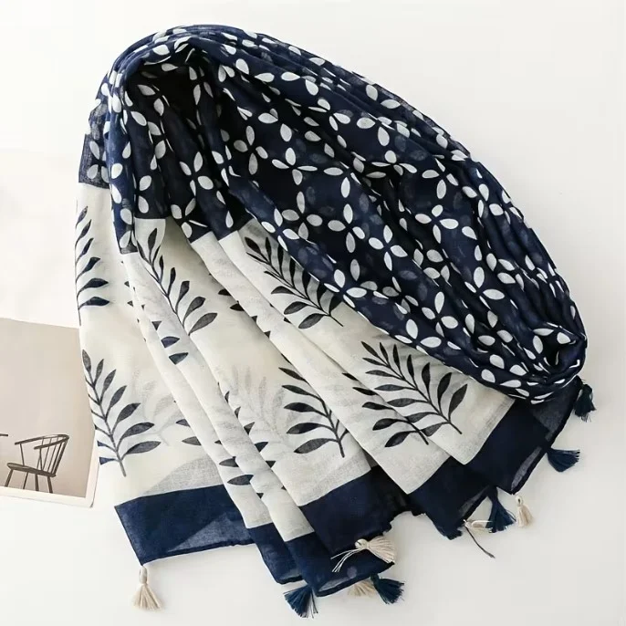 Châle écharpe femme à pompons polyester 85 x 190 cm FEUILLAGE 67831 - Photo 4