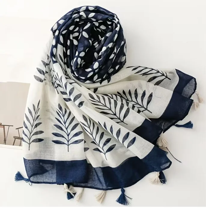 Châle écharpe femme à pompons polyester 85 x 190 cm FEUILLAGE 67831 - Photo 5