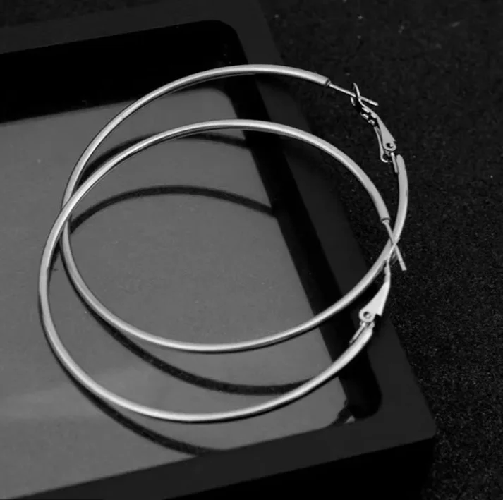 Boucles d'oreille créoles ronde femme acier inoxydable 38 mm - Photo 1