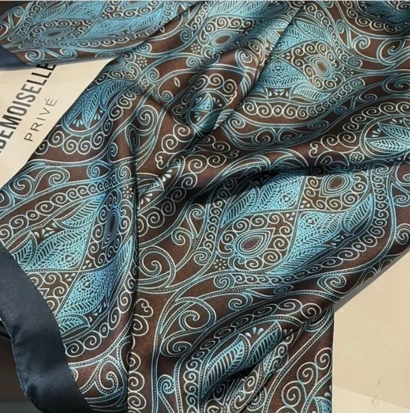 Foulard long femme 180 x 90 cm Polyester effet soie Marron turquoise - Photo 3