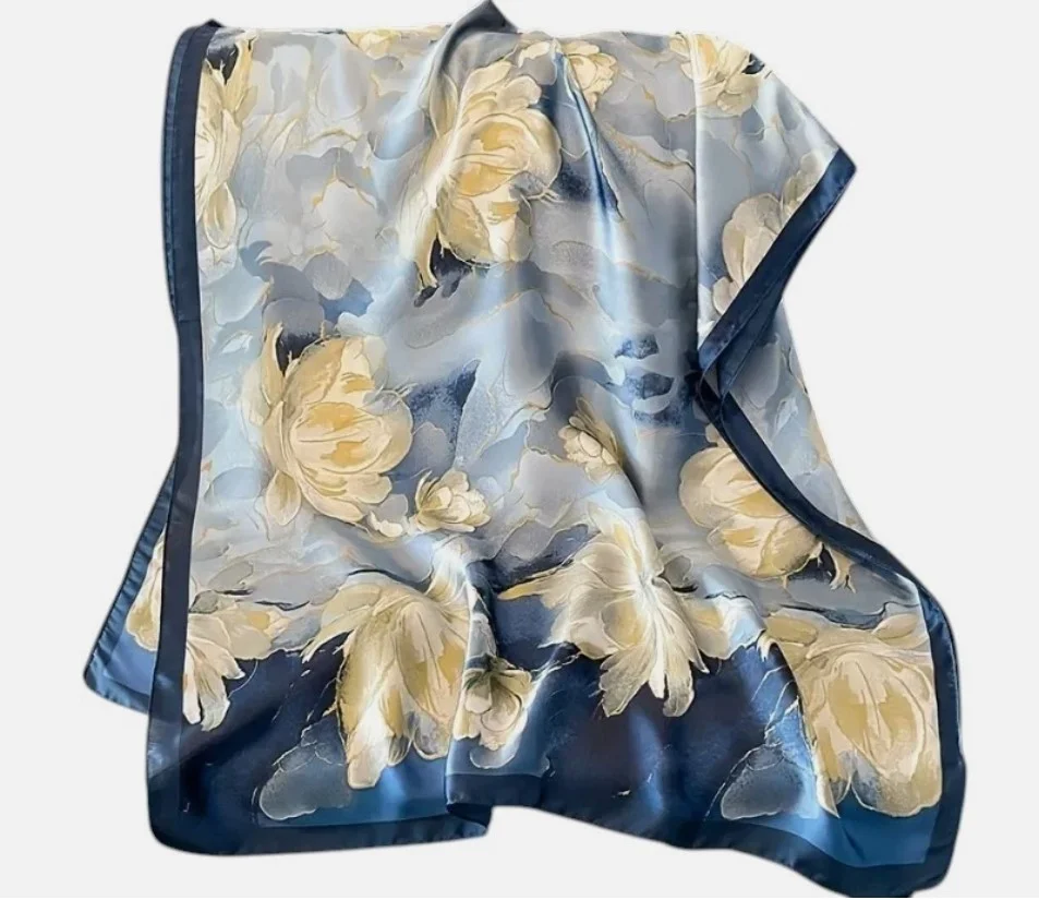 Foulard long femme 180 x 90 cm Polyester effet soie GROSSE FLEUR