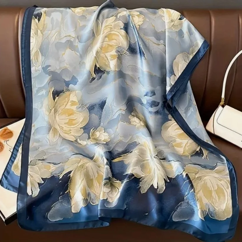 Foulard long femme 180 x 90 cm Polyester effet soie GROSSE FLEUR - Photo 2