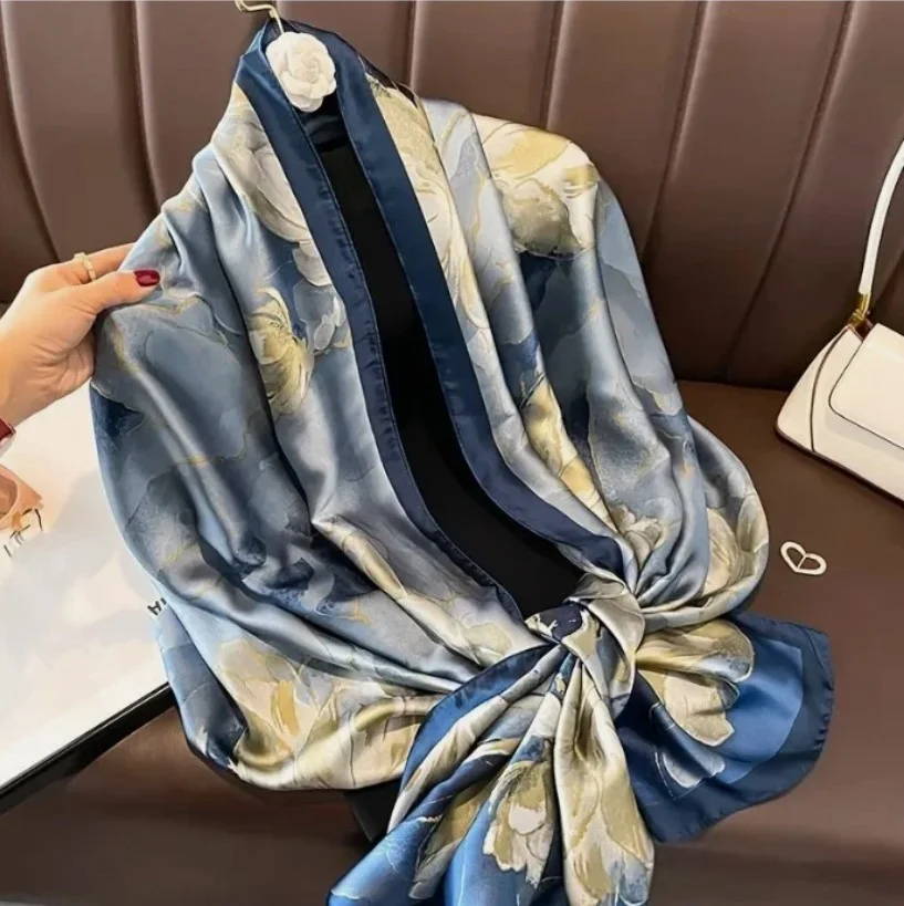 Foulard long femme 180 x 90 cm Polyester effet soie GROSSE FLEUR - Photo 3