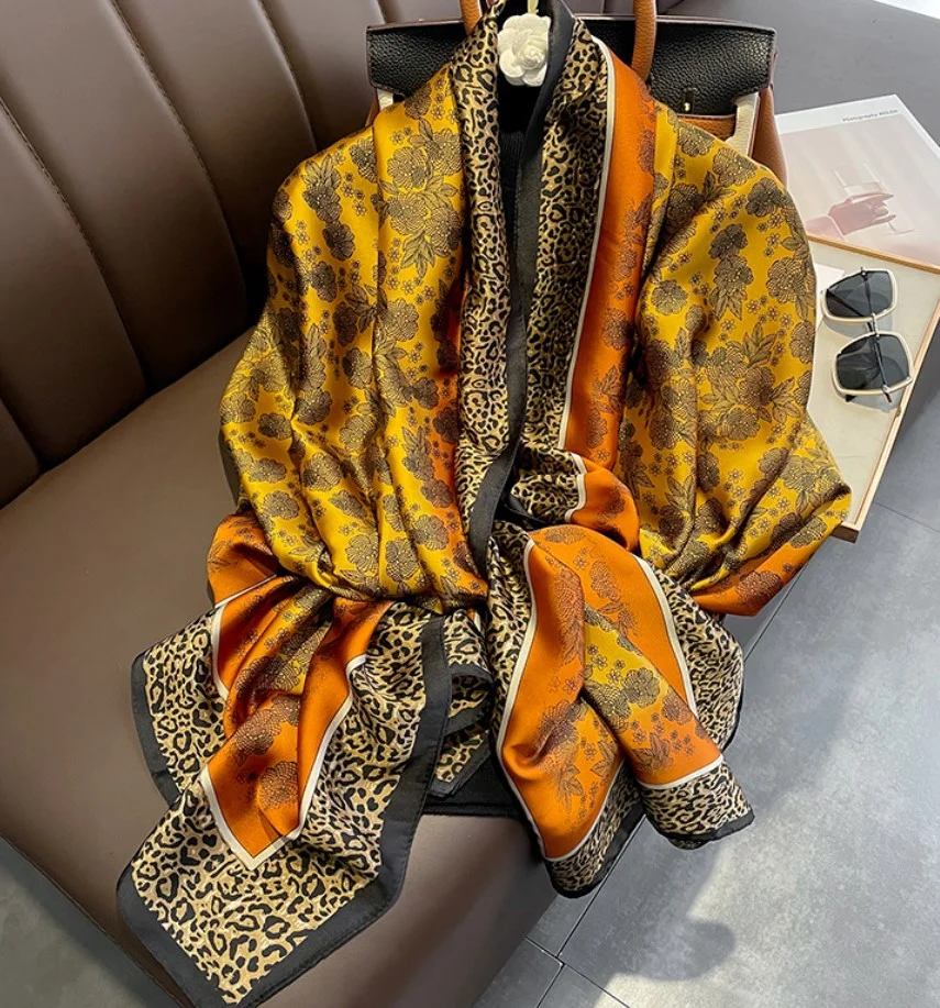 Foulard long femme 180 x 90 cm Polyester effet soie LEOPARD FLEURI FOU 320 E - Photo 2