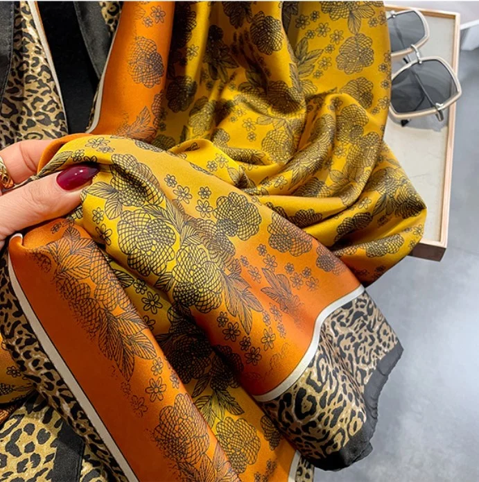 Foulard long femme 180 x 90 cm Polyester effet soie LEOPARD FLEURI FOU 320 E - Photo 3