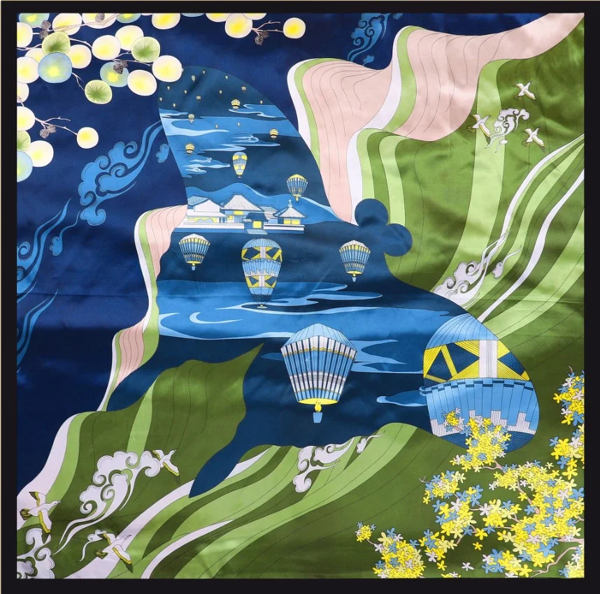 Foulard carré femme 90 x 90 cm Polyester FLEURI JAUNE VERT 29918 - Photo 2