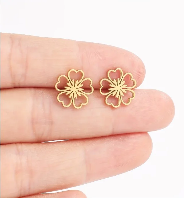 Boucles d'oreilles enfant femme puce acier inoxydable doré FLEUR - Photo 2