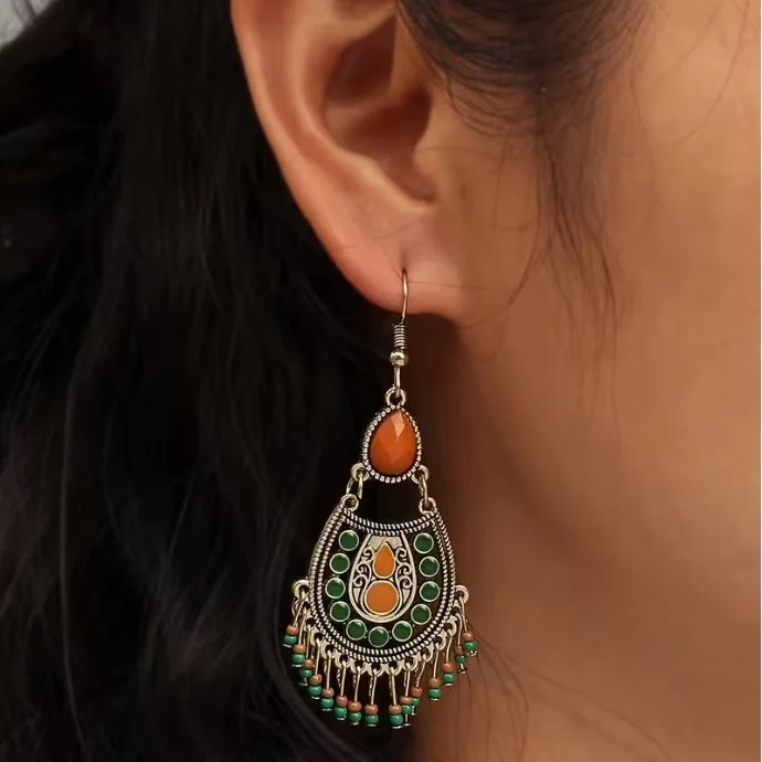 Boucles d'oreille pendante femme alliage doré vieilli perles bleu VINTAGE BOHEME 50984 - Photo 3