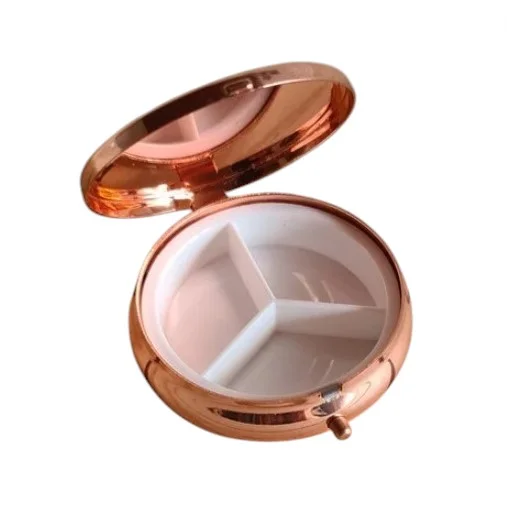 Pilulier boite à médicaments de poche rond cuivre ROSE ET LIBELLULE - Photo 2