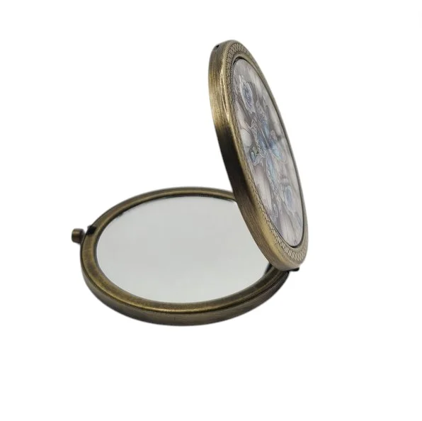 Miroir pliant compact de sac rond bronze double face Papillon bleu et fleur 03043 - Photo 2