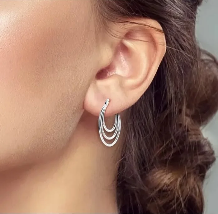 Boucles d'oreille trois créoles ovale femme argent 925 28 x 20 mm KTE 422 - Photo 3