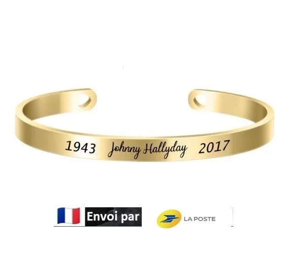 Bracelet hommage daté Johnny Hallyday avec chaîne