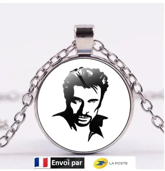 Collier Hommage avec pendentif rond Johnny Hallyday