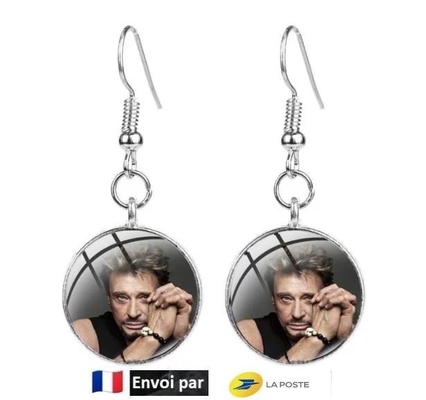 Boucles d’oreilles hommage cabochon Johnny Hallyday