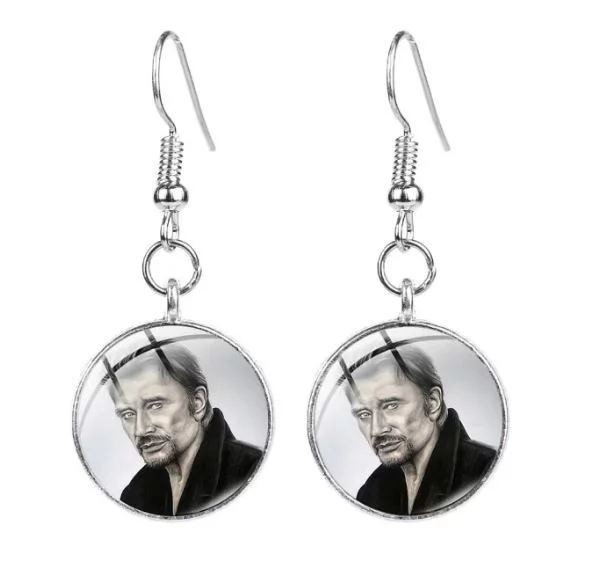 Boucles d’oreilles hommage cabochon Johnny Hallyday